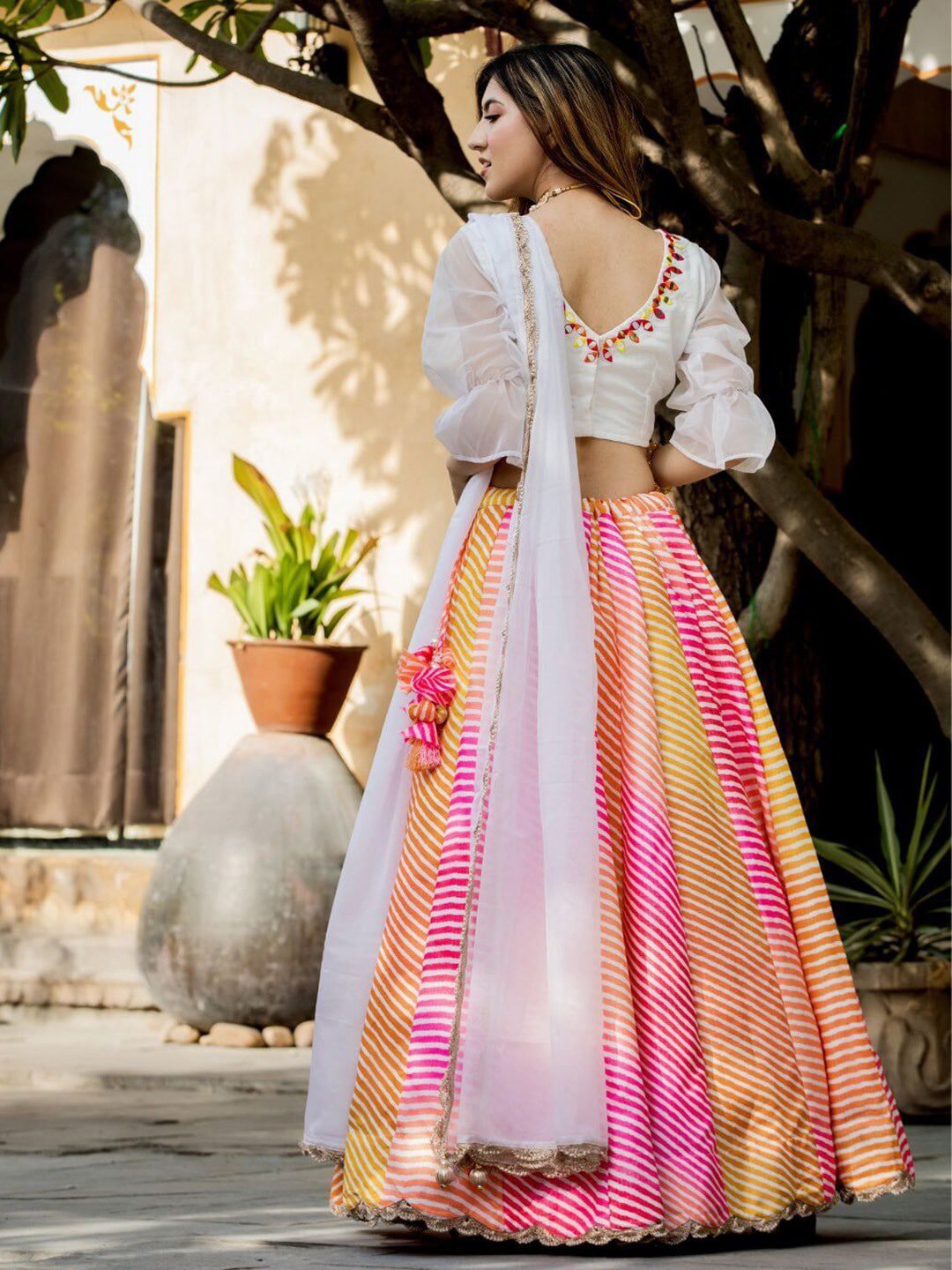 Embroidered Mirror Work Semi-Stitched Lehenga &  Unstitched Blouse With Dupatta