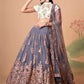 Embroidered Mirror Work Semi-Stitched Lehenga & Unstitched Blouse With Dupatta