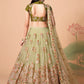 Embroidered Mirror Work Semi-Stitched Lehenga & Unstitched Blouse With Dupatta
