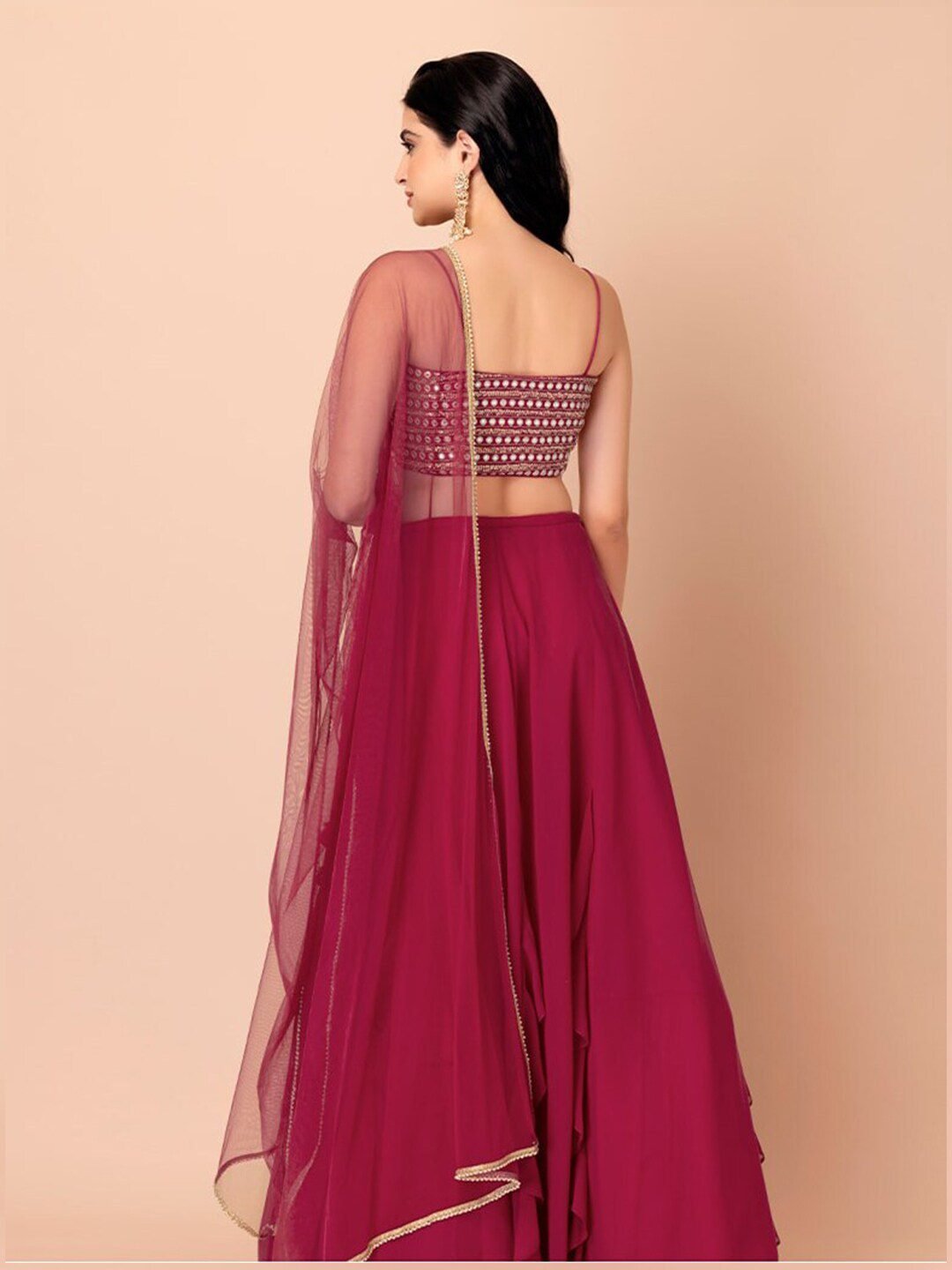 Embroidered Mirror Work Semi-Stitched Lehenga & Unstitched Blouse With Dupatta