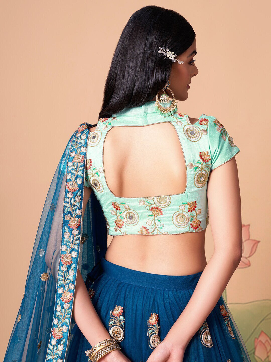 Embroidered Mirror Work Semi-Stitched Lehenga & Unstitched Blouse With Dupatta