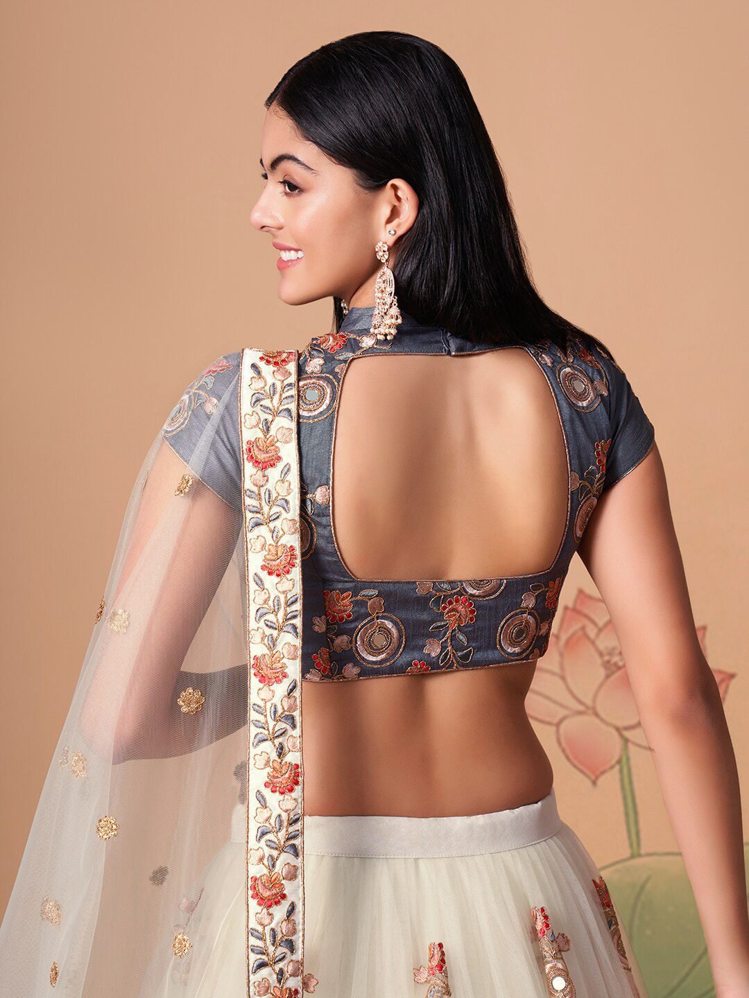 Embroidered Mirror Work Semi-Stitched Lehenga & Unstitched Blouse With Dupatta