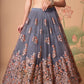 Embroidered Mirror Work Semi-Stitched Lehenga & Unstitched Blouse With Dupatta