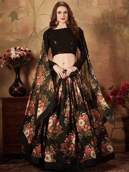 Embroidered Semi-Stitched Lehenga & Unstitched Blouse With Dupatta