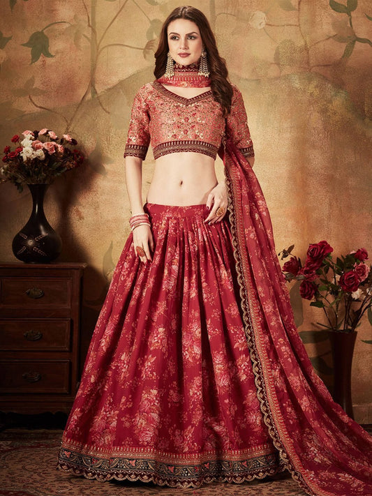 Embroidered Semi-Stitched Lehenga & Unstitched Blouse With Dupatta