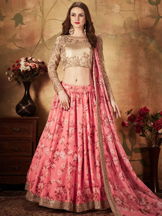 Embroidered Semi-Stitched Lehenga & Unstitched Blouse With Dupatta