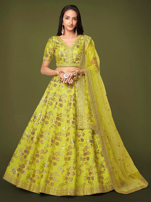 Embroidered Semi-Stitched Lehenga & Unstitched Blouse With Dupatta