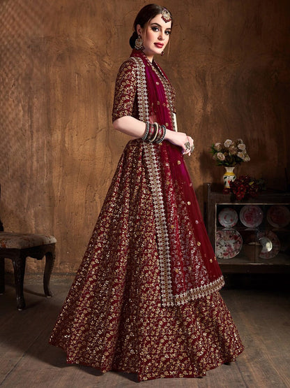 Embroidered Semi-Stitched Lehenga & Unstitched Blouse With Dupatta