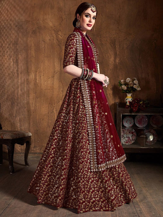 Embroidered Semi-Stitched Lehenga & Unstitched Blouse With Dupatta