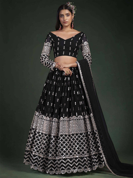 Embroidered Semi-Stitched Lehenga & Unstitched Blouse With Dupatta