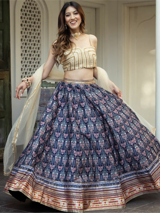 Embroidered Semi-Stitched Lehenga & Unstitched Blouse With Dupatta