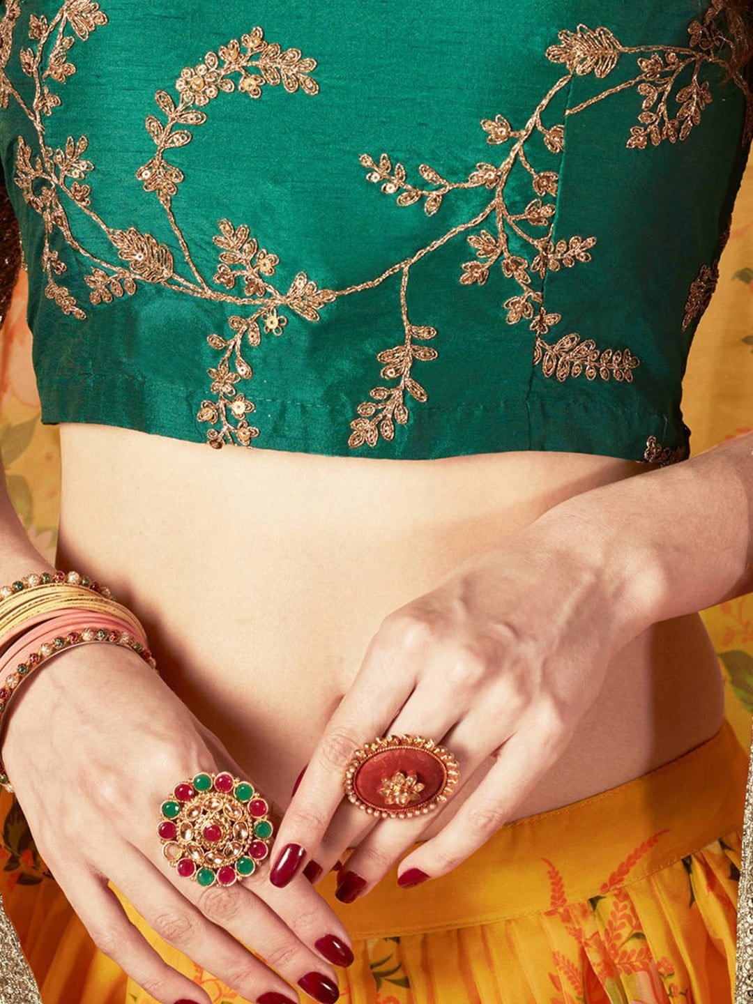 Embroidered Semi-Stitched Lehenga & Unstitched Blouse With Dupatta