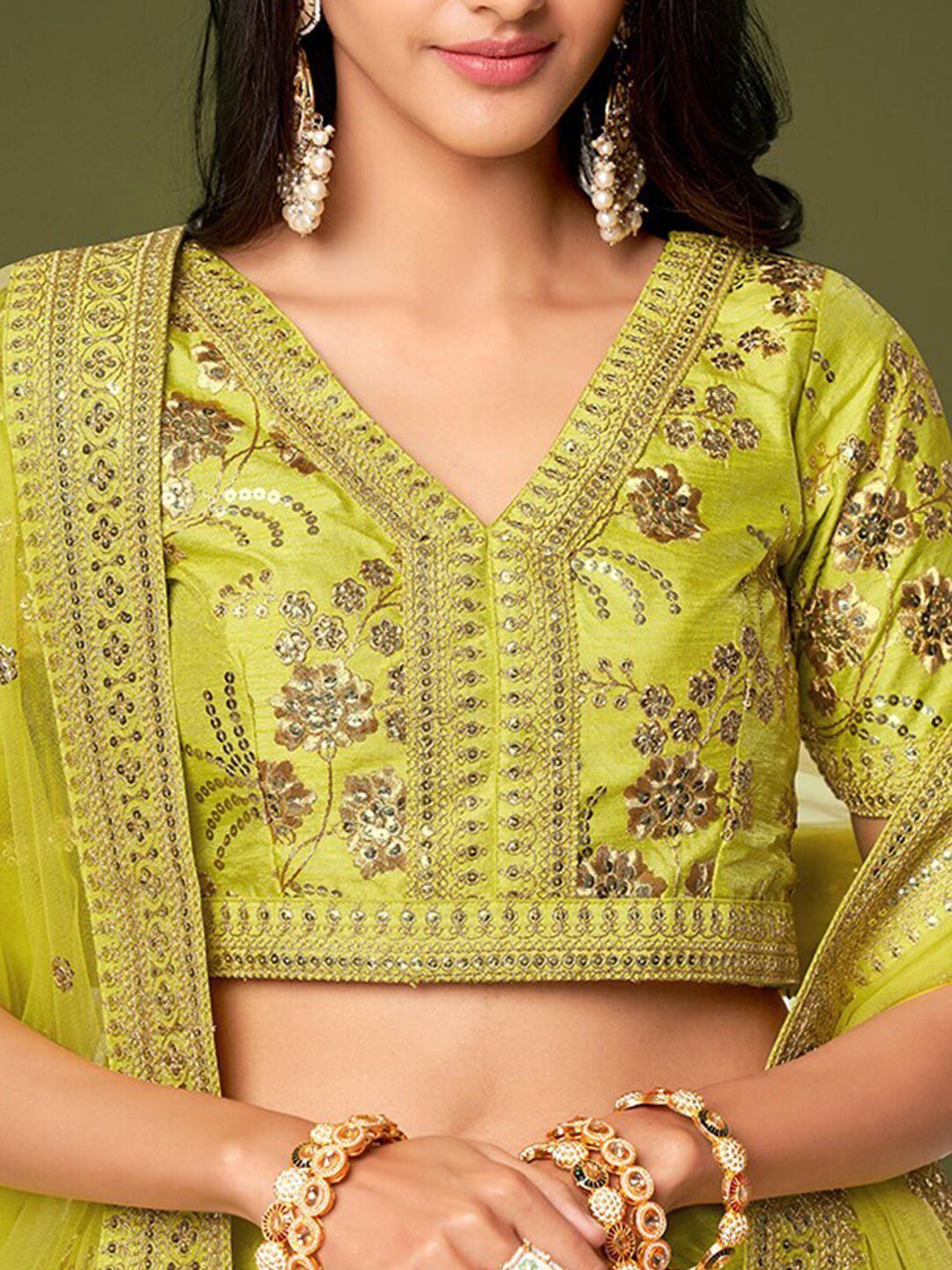 Embroidered Semi-Stitched Lehenga & Unstitched Blouse With Dupatta