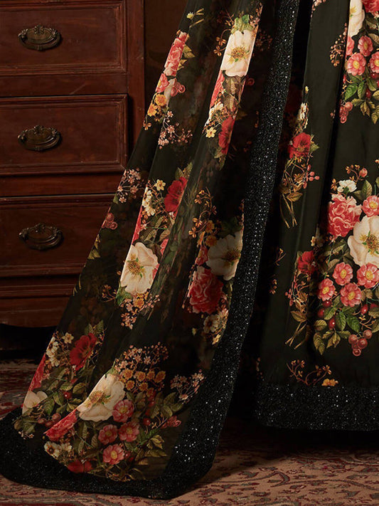 Embroidered Semi-Stitched Lehenga & Unstitched Blouse With Dupatta