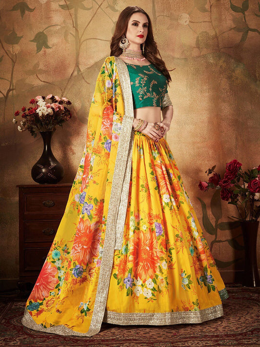 Embroidered Semi-Stitched Lehenga & Unstitched Blouse With Dupatta