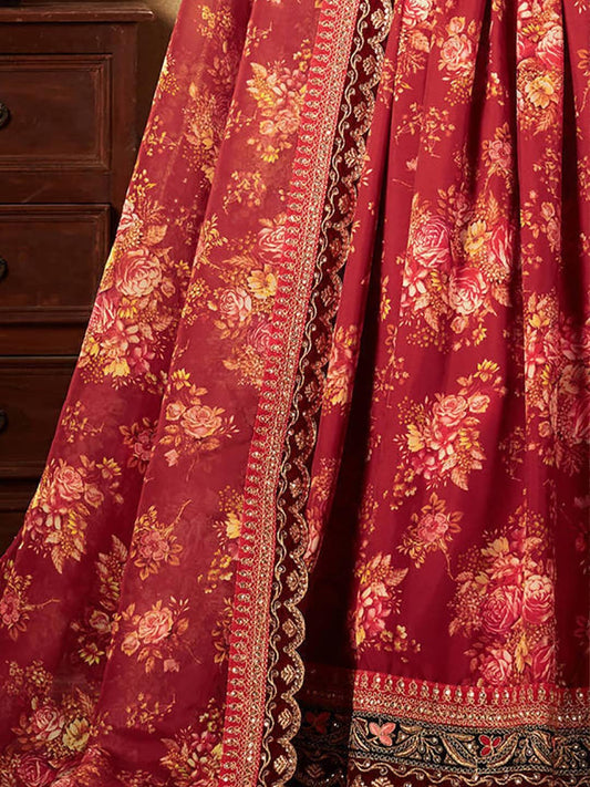 Embroidered Semi-Stitched Lehenga & Unstitched Blouse With Dupatta