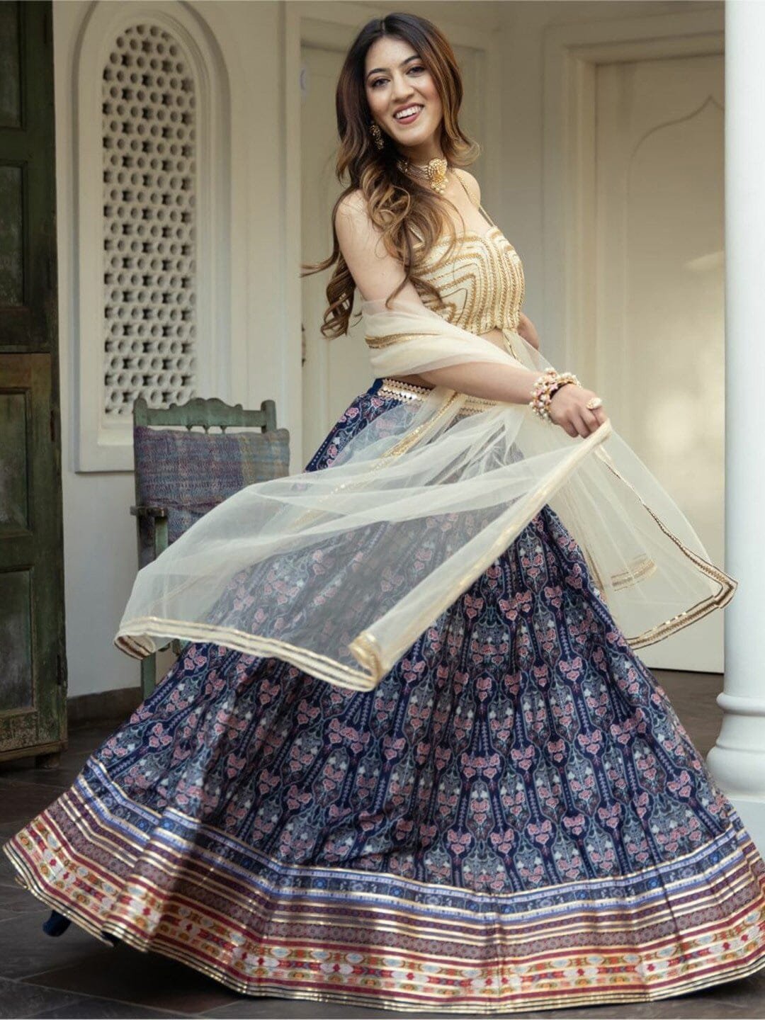 Embroidered Semi-Stitched Lehenga & Unstitched Blouse With Dupatta