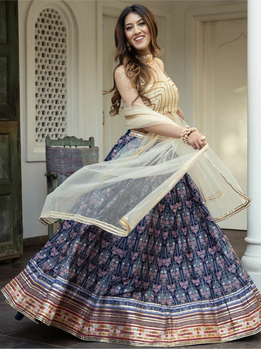 Embroidered Semi-Stitched Lehenga & Unstitched Blouse With Dupatta