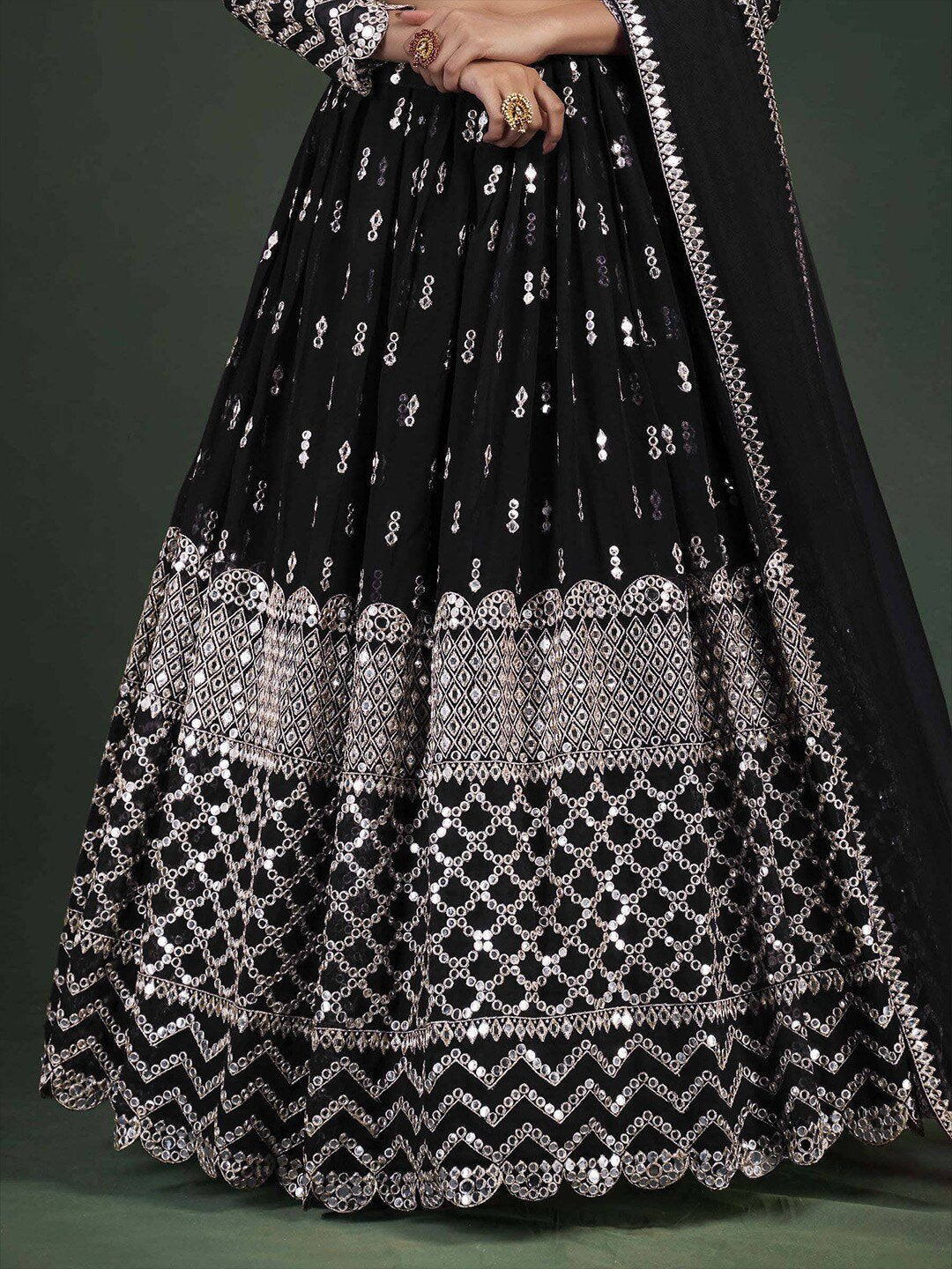 Embroidered Semi-Stitched Lehenga & Unstitched Blouse With Dupatta