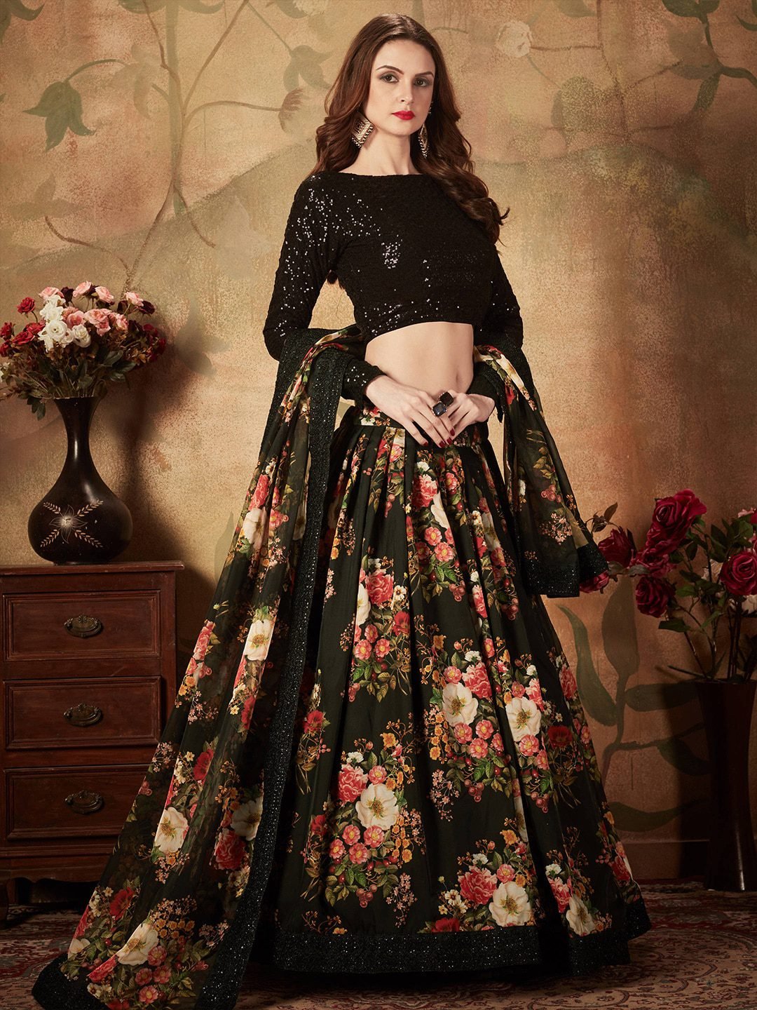 Embroidered Semi-Stitched Lehenga & Unstitched Blouse With Dupatta