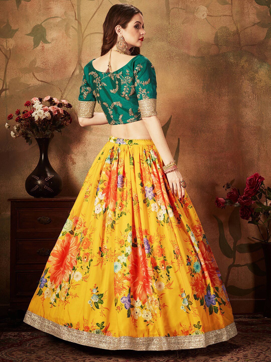 Embroidered Semi-Stitched Lehenga & Unstitched Blouse With Dupatta