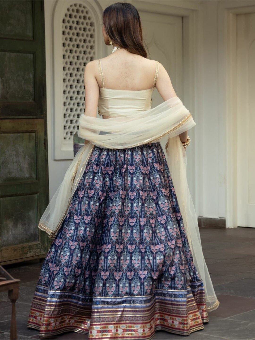 Embroidered Semi-Stitched Lehenga & Unstitched Blouse With Dupatta