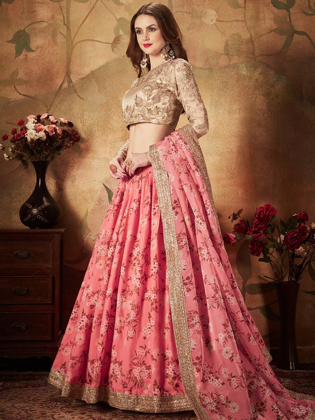 Embroidered Semi-Stitched Lehenga & Unstitched Blouse With Dupatta