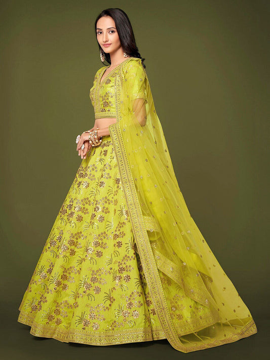 Embroidered Semi-Stitched Lehenga & Unstitched Blouse With Dupatta