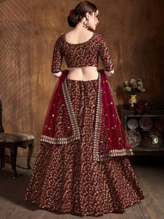 Embroidered Semi-Stitched Lehenga & Unstitched Blouse With Dupatta