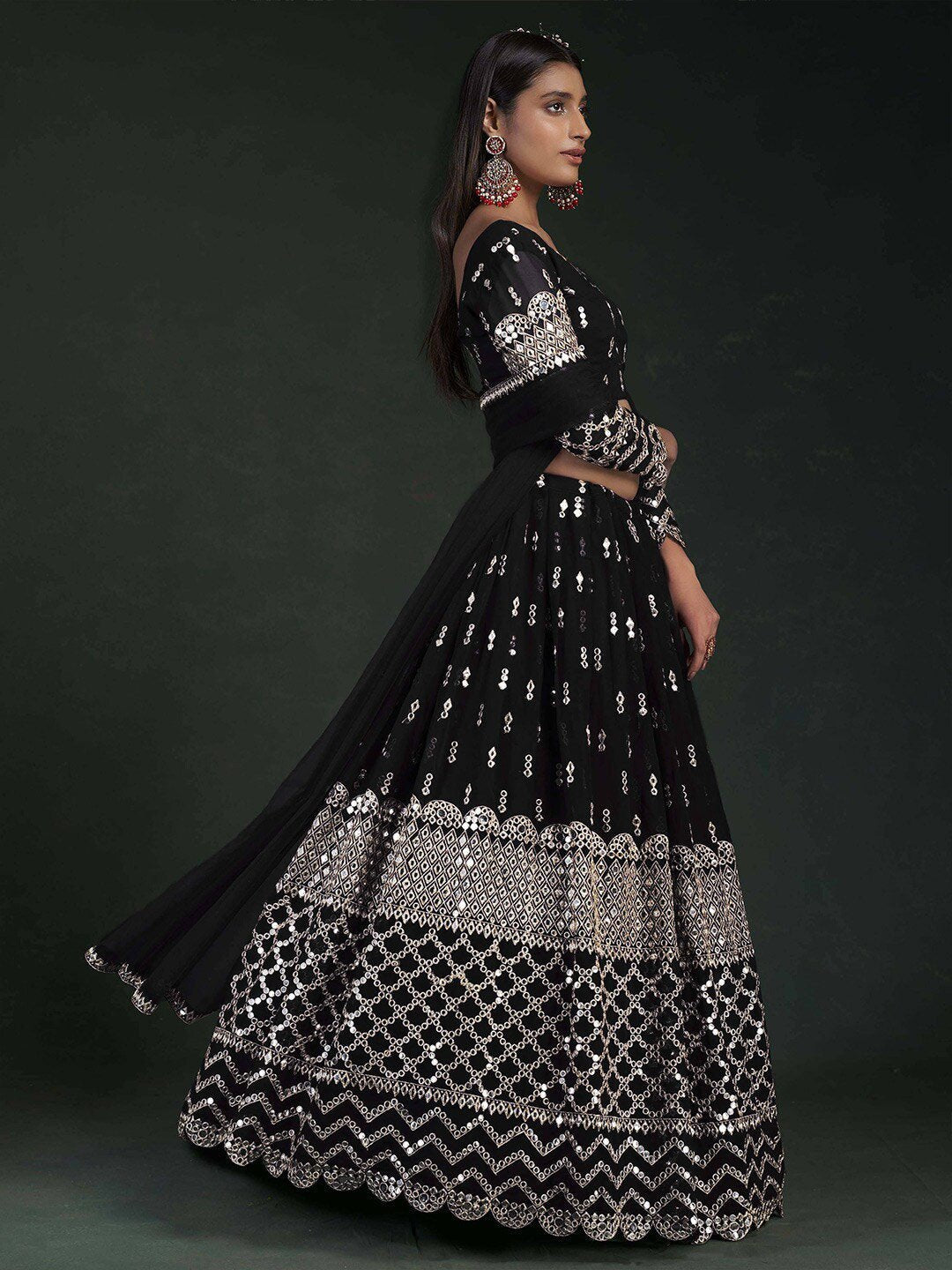 Embroidered Semi-Stitched Lehenga & Unstitched Blouse With Dupatta