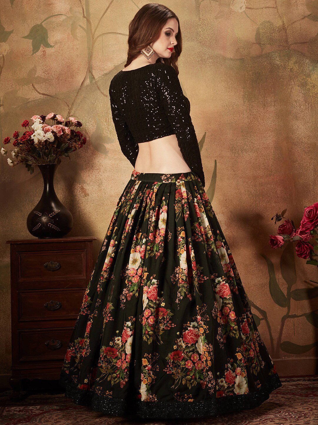 Embroidered Semi-Stitched Lehenga & Unstitched Blouse With Dupatta