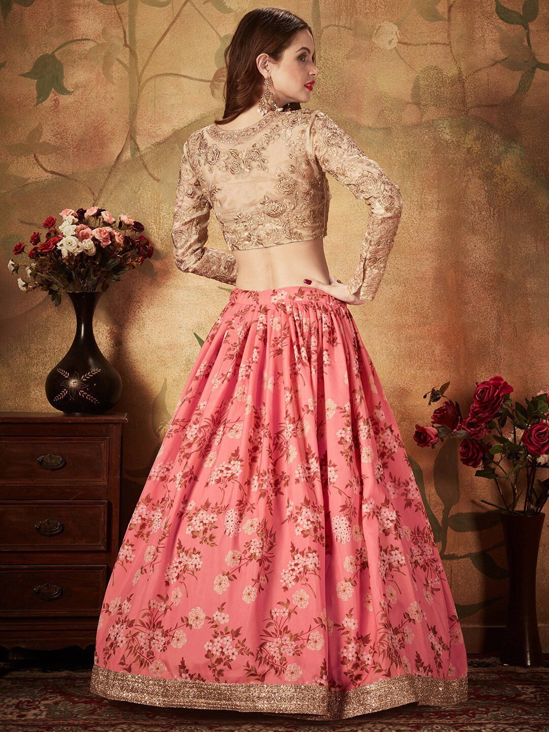 Embroidered Semi-Stitched Lehenga & Unstitched Blouse With Dupatta
