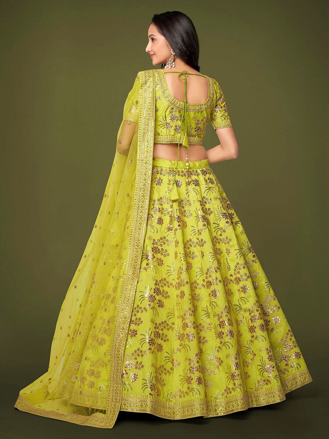 Embroidered Semi-Stitched Lehenga & Unstitched Blouse With Dupatta