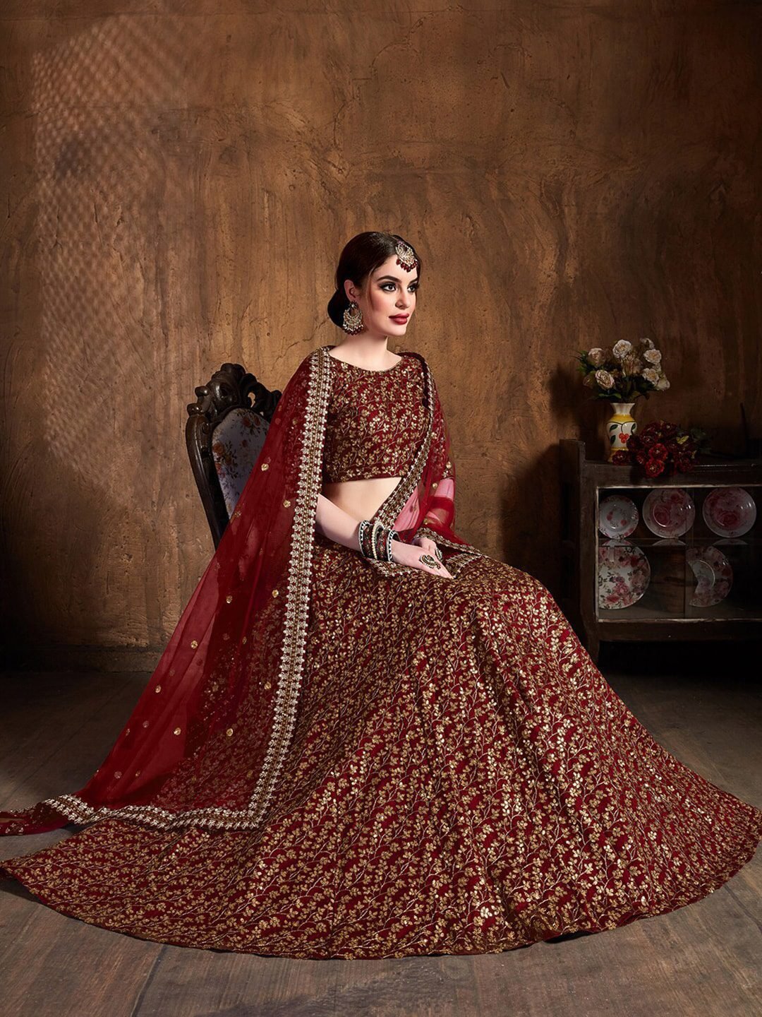 Embroidered Semi-Stitched Lehenga & Unstitched Blouse With Dupatta