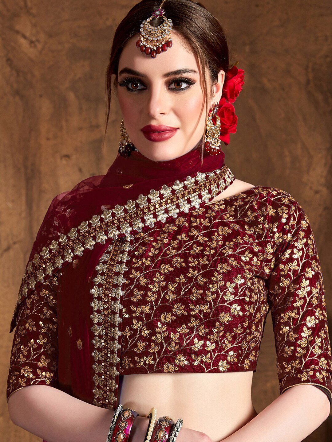 Embroidered Semi-Stitched Lehenga & Unstitched Blouse With Dupatta