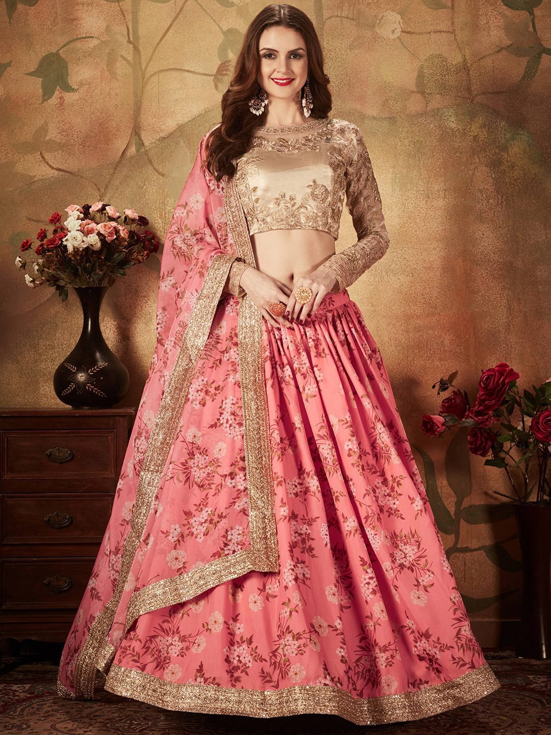 Embroidered Semi-Stitched Lehenga & Unstitched Blouse With Dupatta