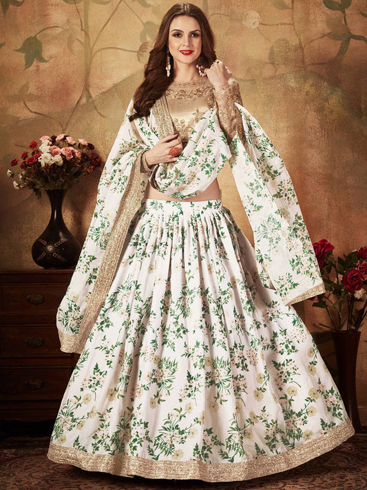 Embroidered Semi-Stitched Lehenga & Unstitched Blouse With Dupatta