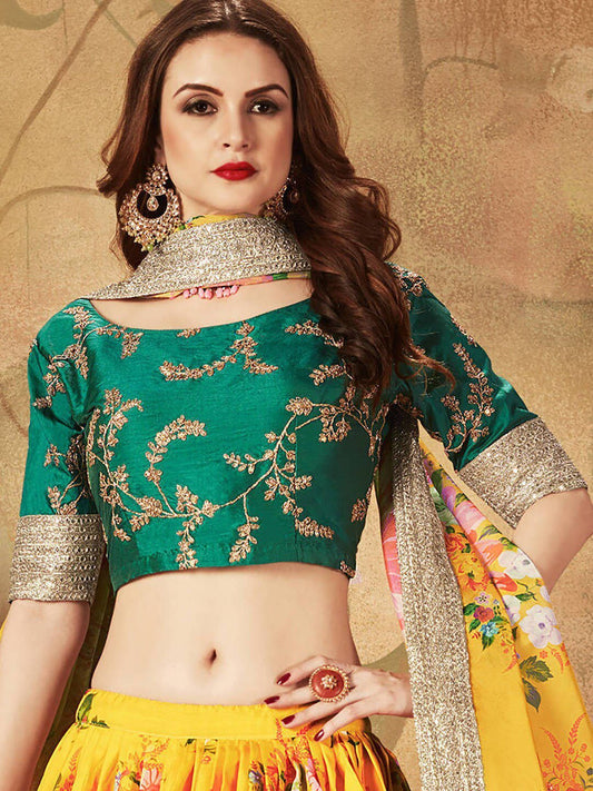 Embroidered Semi-Stitched Lehenga & Unstitched Blouse With Dupatta