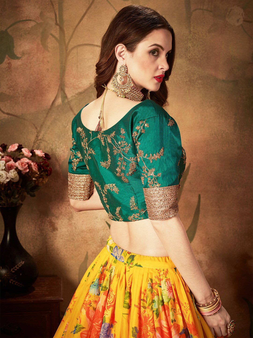 Embroidered Semi-Stitched Lehenga & Unstitched Blouse With Dupatta