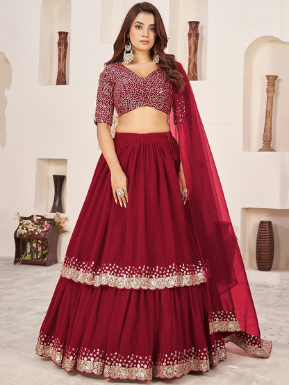 Embroidered Sequinned Semi-Stitched Lehenga & Unstitched Blouse With Dupatta