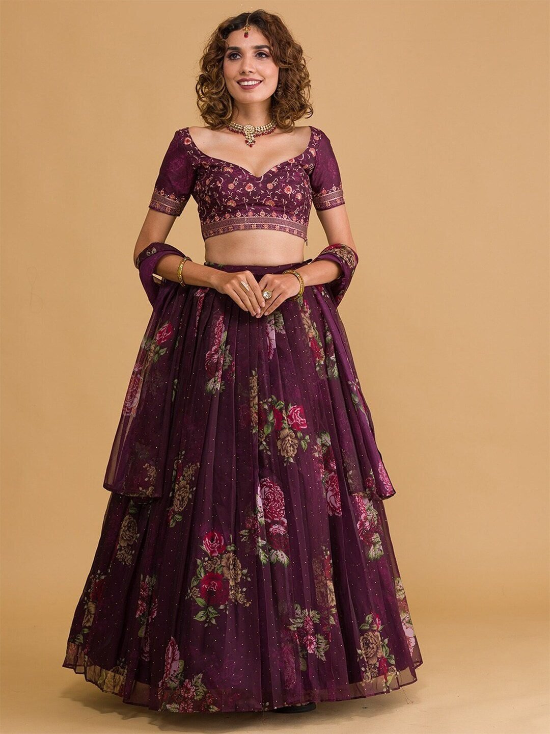 Embroidered Sequinned Semi-Stitched Lehenga & Unstitched Blouse With Dupatta