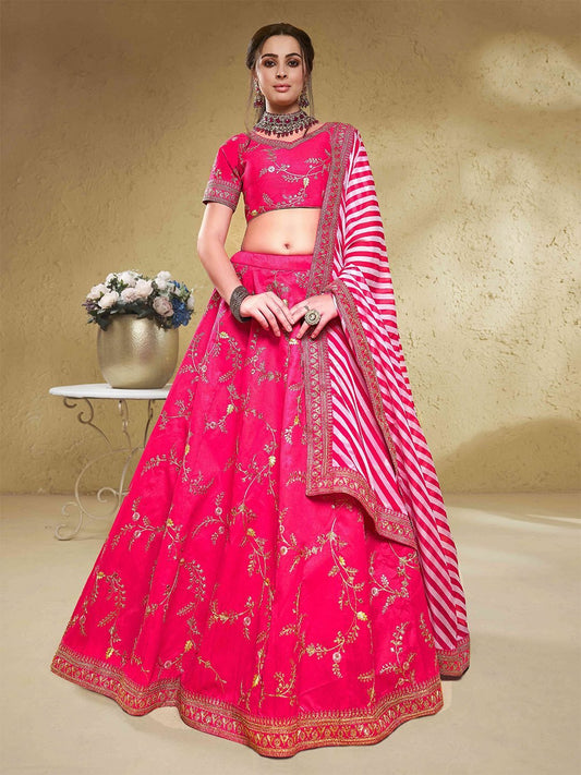 Embroidered Sequinned Semi-Stitched Lehenga &amp; Unstitched Blouse With Dupatta
