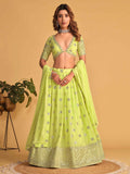 Embroidered Sequinned Semi-Stitched Green Lehenga & Unstitched Blouse With Dupatta