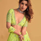 Embroidered Sequinned Semi-Stitched Green Lehenga & Unstitched Blouse With Dupatta