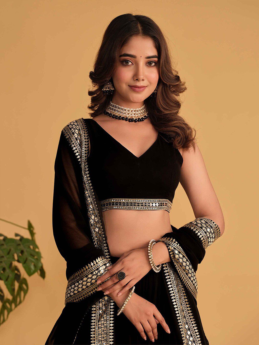 Embroidered Sequinned Semi-Stitched Lehenga & Unstitched Blouse With Dupatta