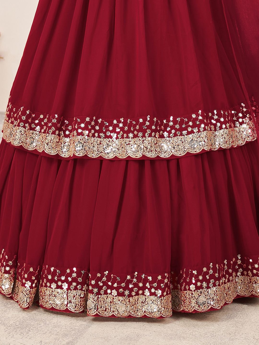 Embroidered Sequinned Semi-Stitched Lehenga & Unstitched Blouse With Dupatta