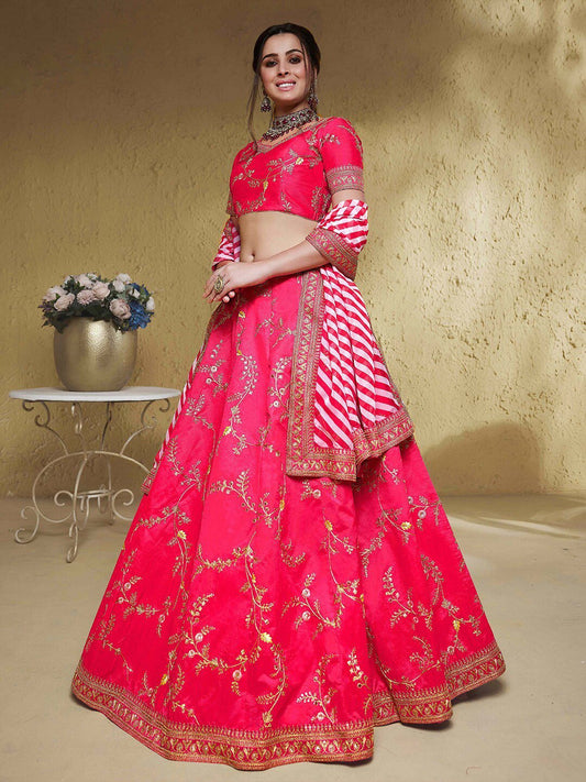 Embroidered Sequinned Semi-Stitched Lehenga &amp; Unstitched Blouse With Dupatta