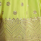 Embroidered Sequinned Semi-Stitched Green Lehenga & Unstitched Blouse With Dupatta