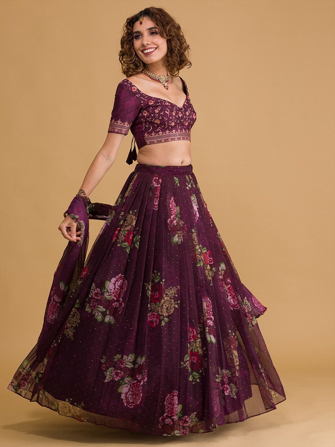 Embroidered Sequinned Semi-Stitched Lehenga & Unstitched Blouse With Dupatta