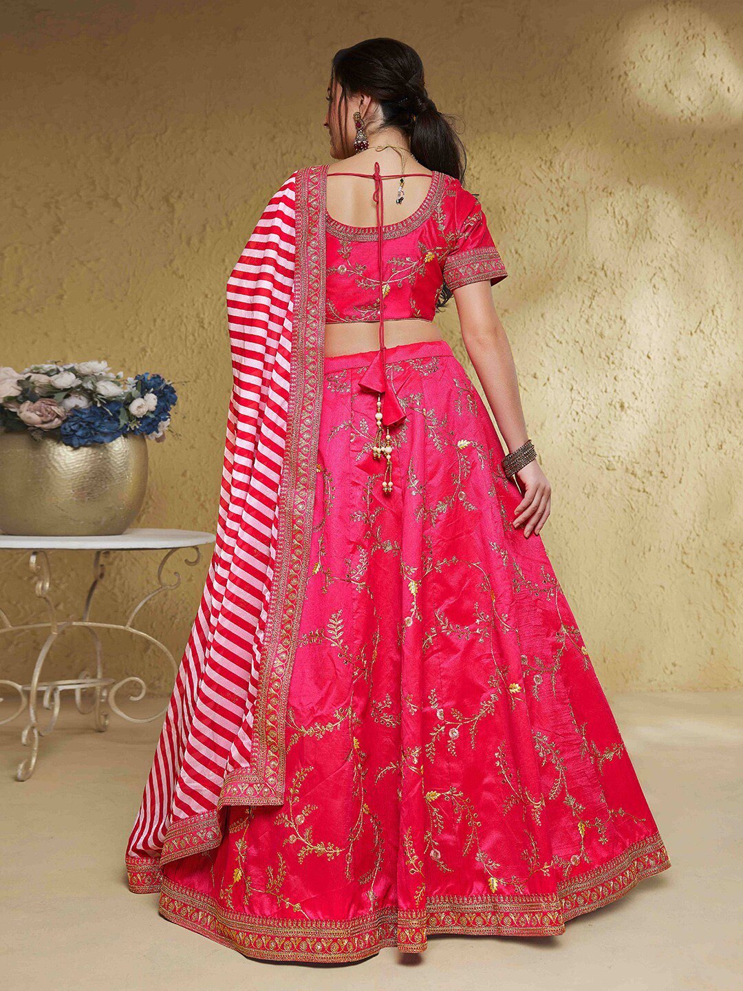 Embroidered Sequinned Semi-Stitched Lehenga &amp; Unstitched Blouse With Dupatta